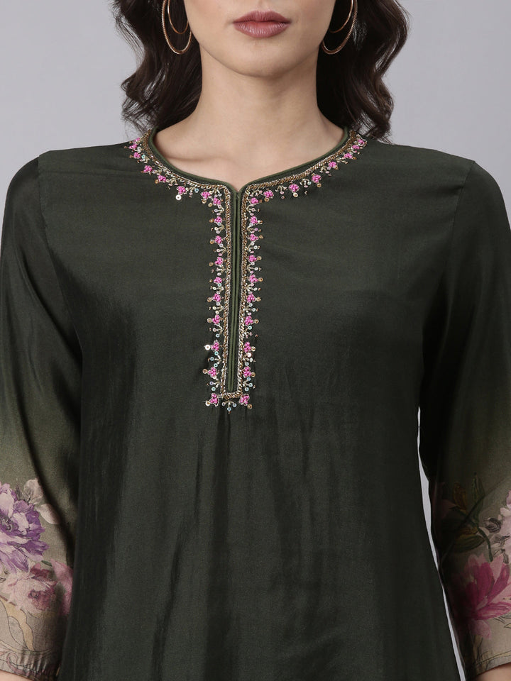 Olive Dola Silk Printed Three Piece Set