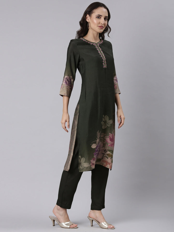 Olive Dola Silk Printed Three Piece Set