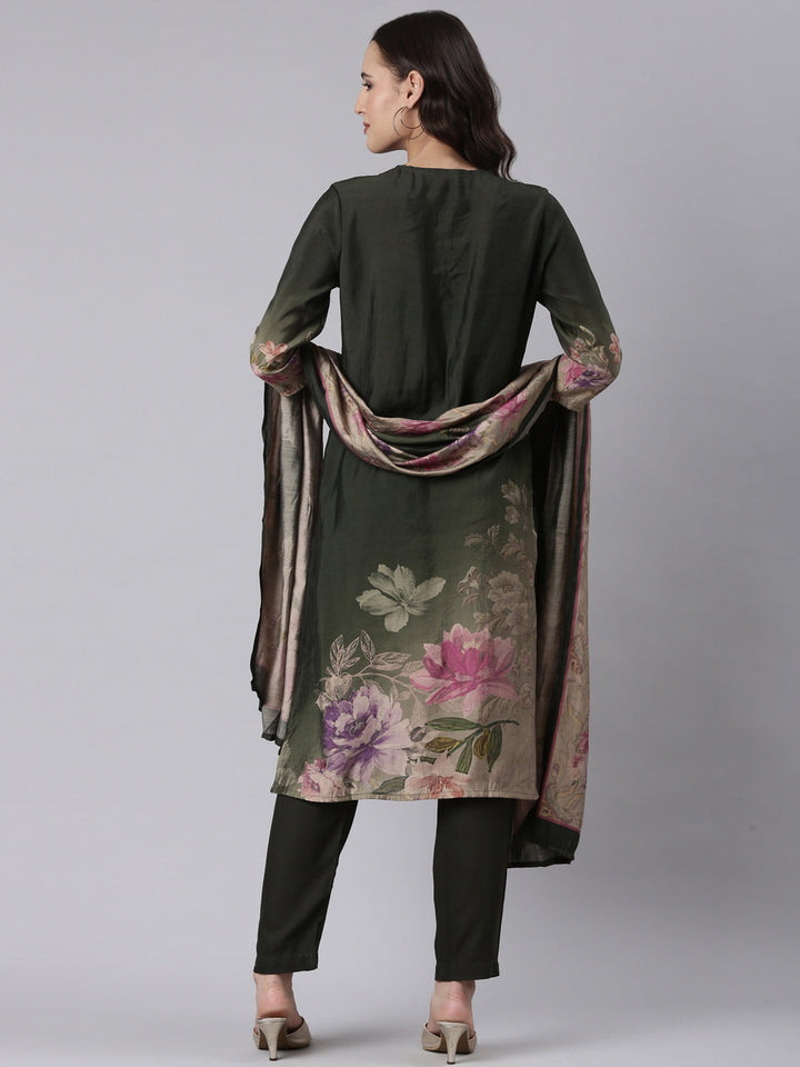 Olive Dola Silk Printed Three Piece Set