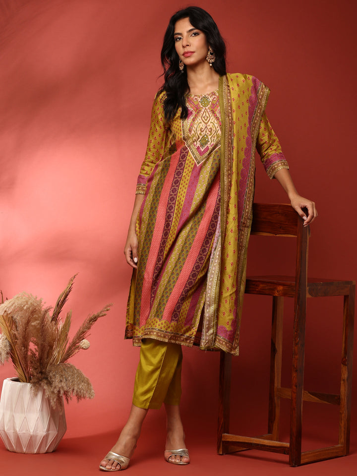 Multi color Muslin digital printed Three piece suit set