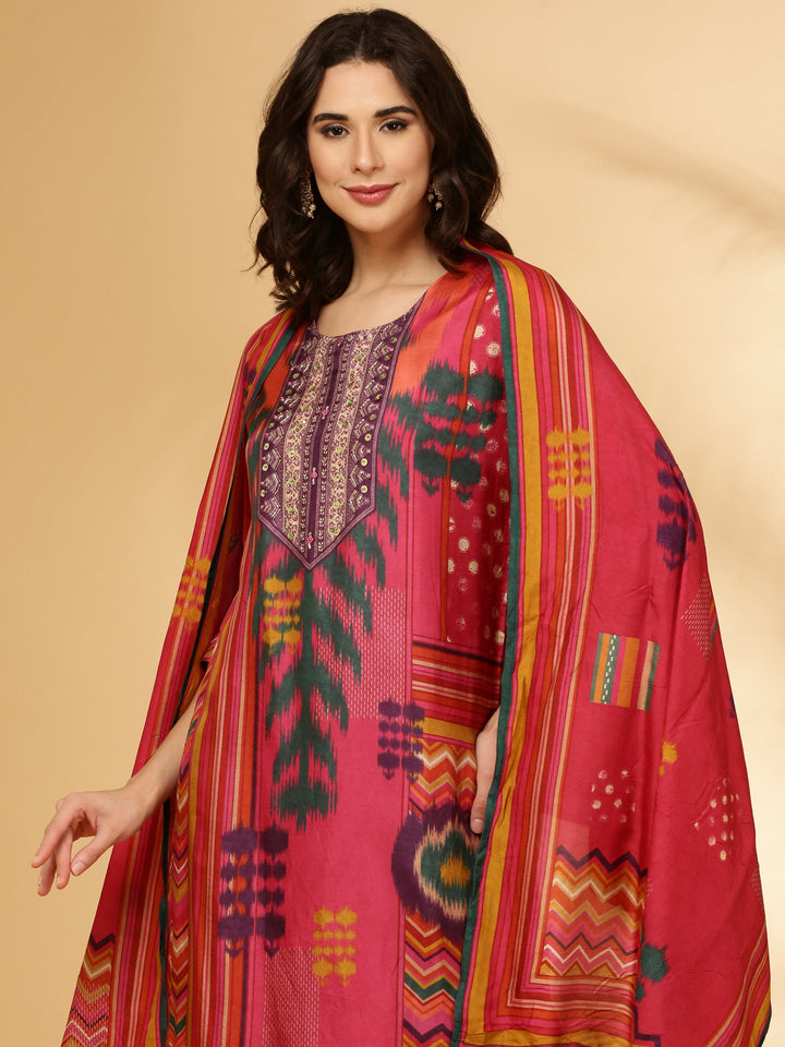 Pink Russian Silk Three Piece Set