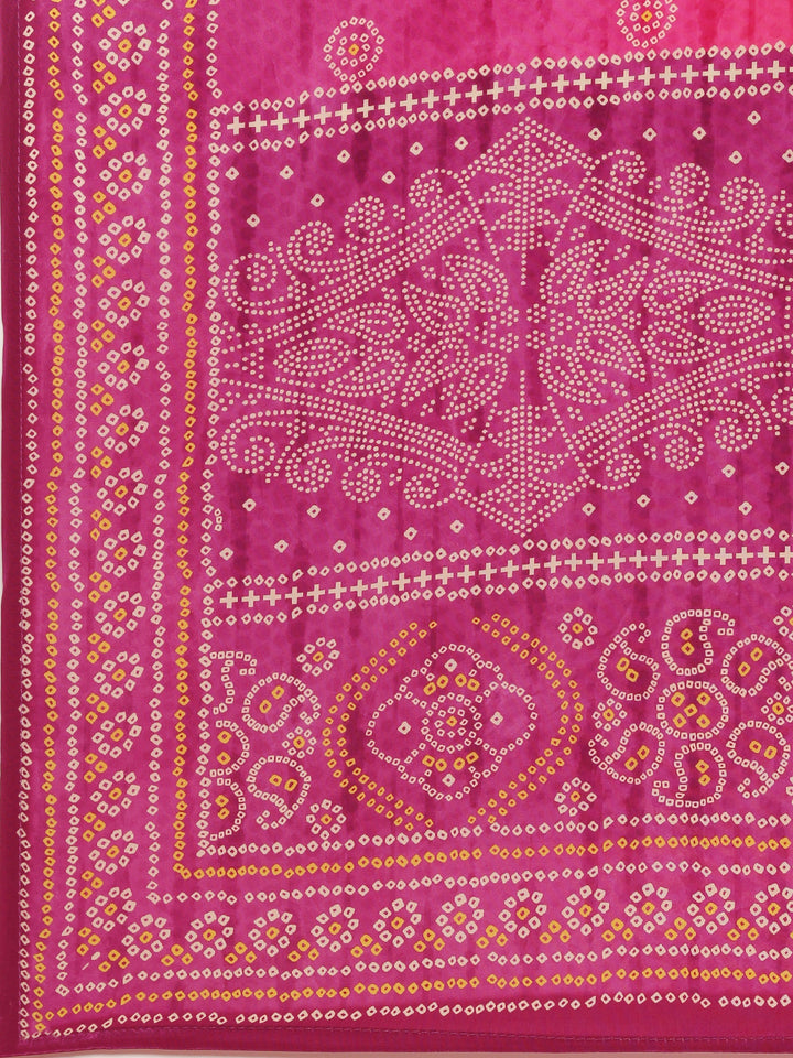 Magenta Muslin Bandhani Printed Three Piece Suit Set