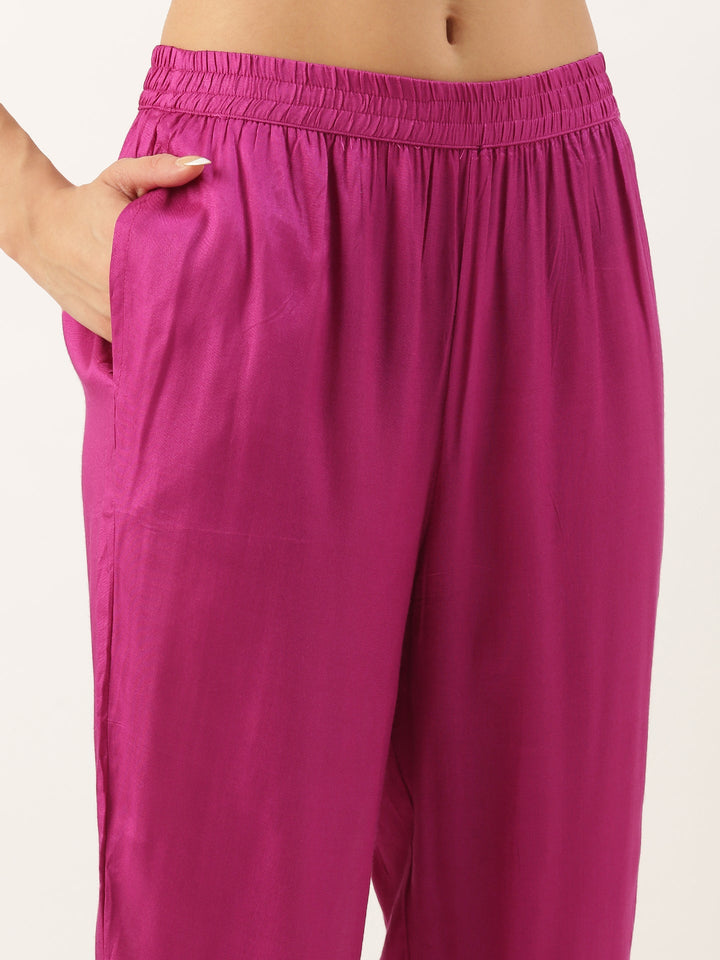 Magenta Muslin Bandhani Printed Three Piece Suit Set