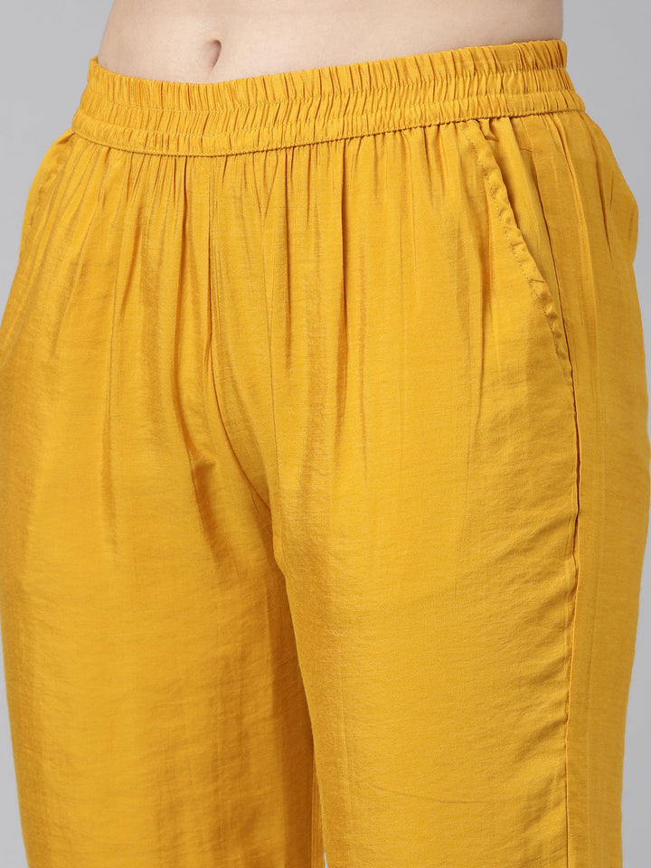 Neerus Yellow embroidered straight kurta set - detail view 3