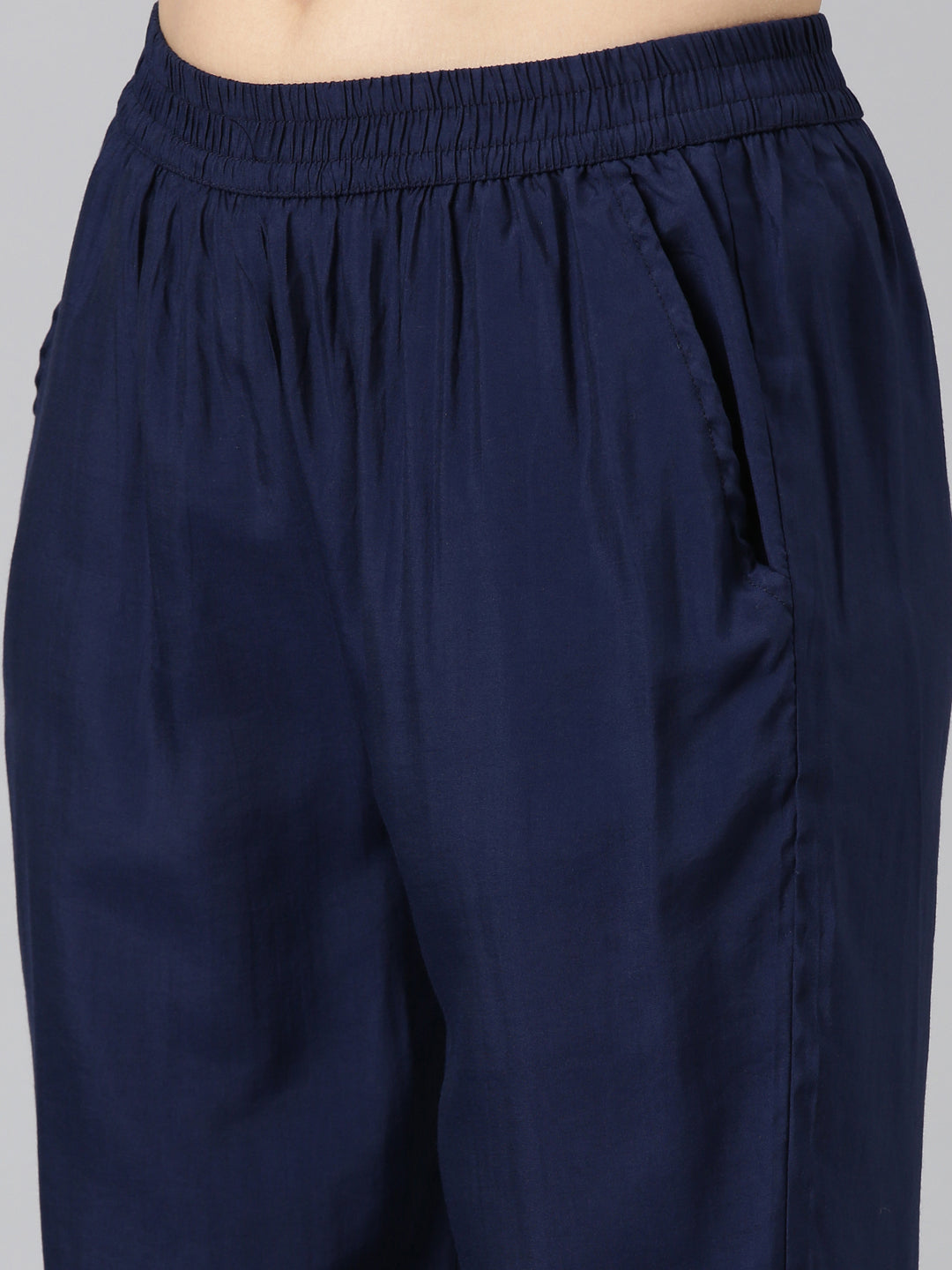 Neerus Blue embroidered straight kurta set with trousers - detail view 3