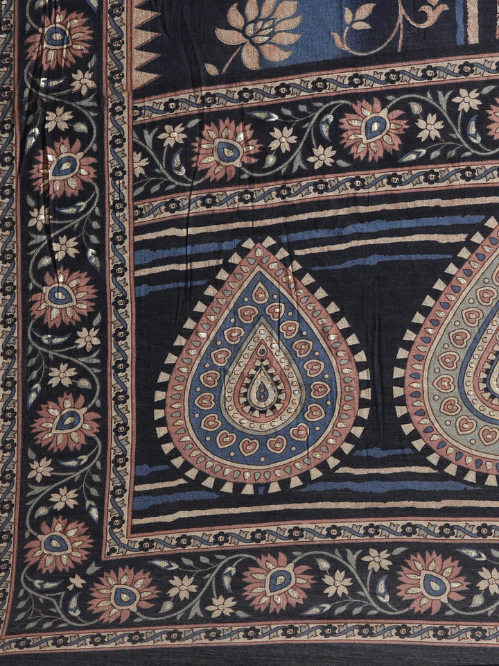 Neerus Blue printed straight kurta set with trouser and dupatta - detail view 4