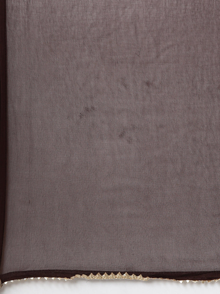 Neerus Brown floral printed straight suit set - detail view 4
