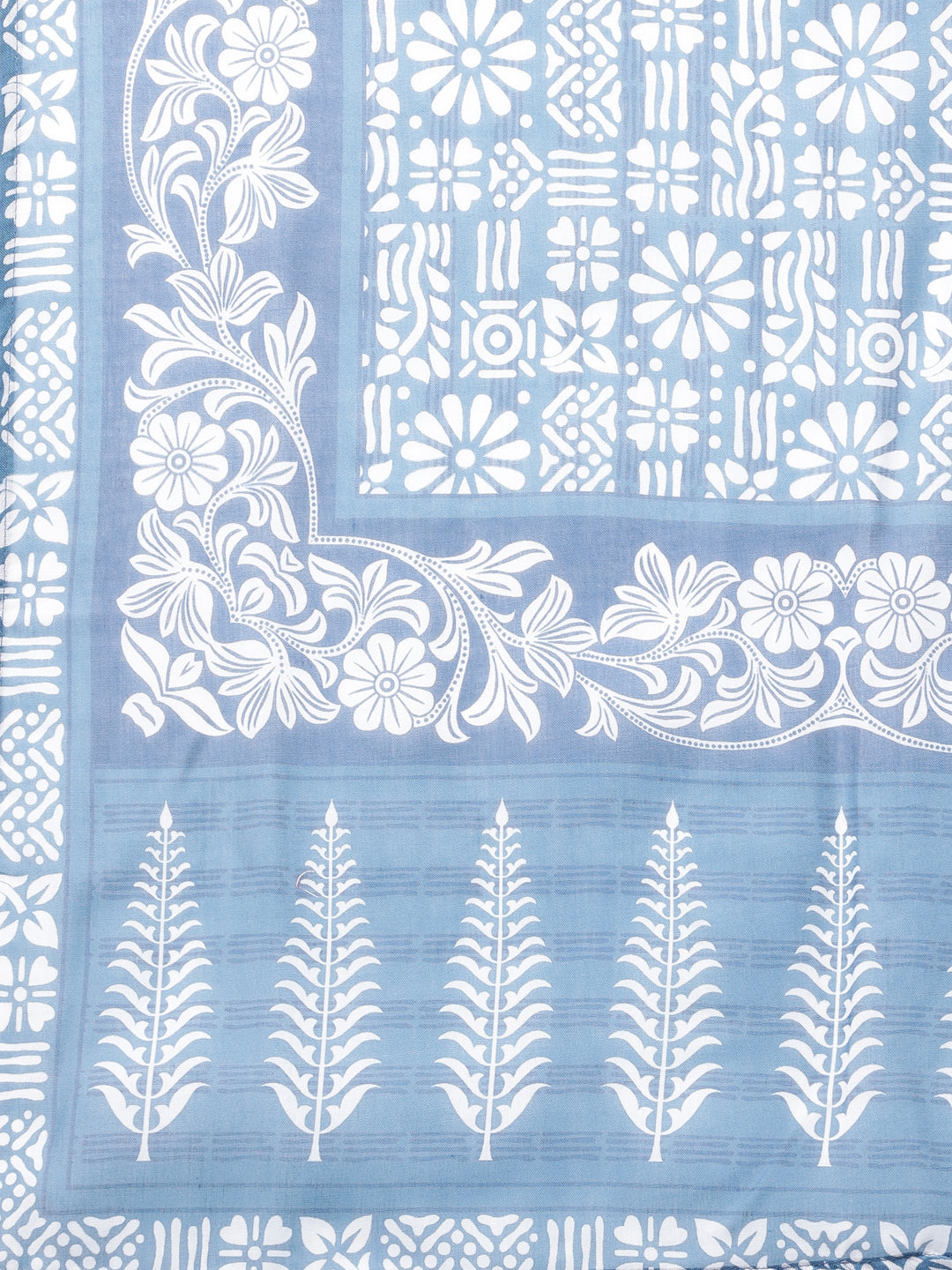 Neerus Blue Panelled Straight Printed Kurta And Trousers With Dupatta