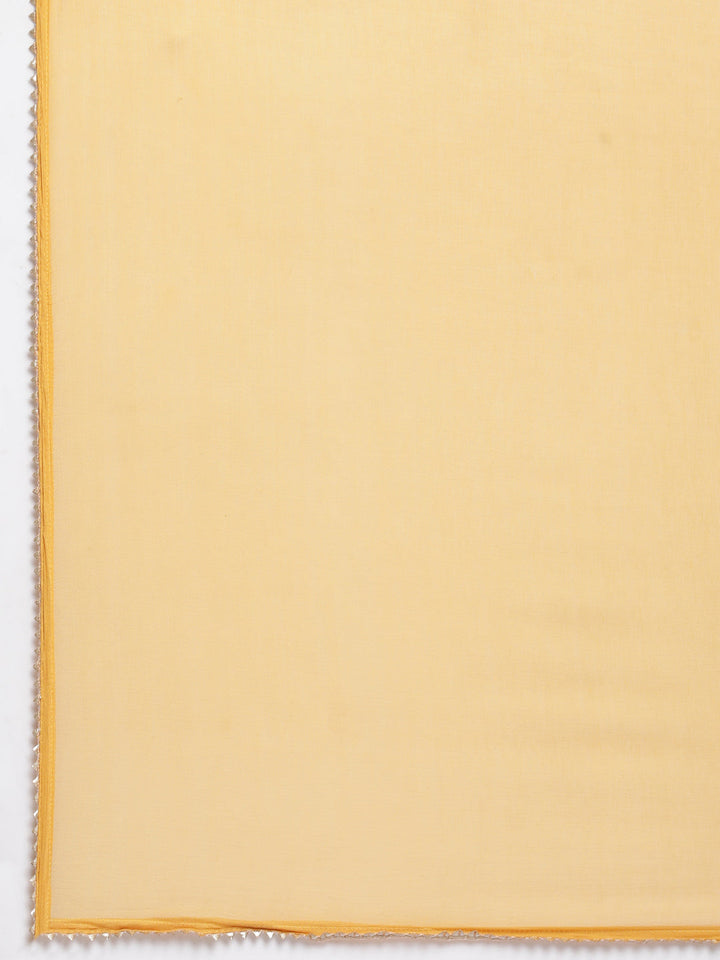 Neerus Yellow Panelled Straight Printed Kurta And Trousers With Dupatta