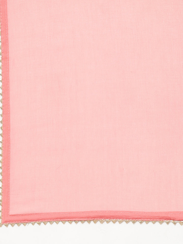 Neerus Coral Panelled Straight Bandhani Kurta And  Trousers With Dupatta