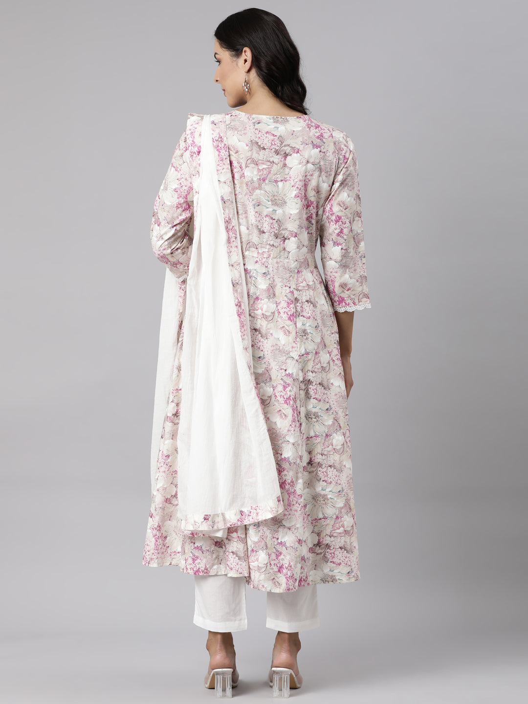 Neerus Beige cotton printed suit set - detail view 1