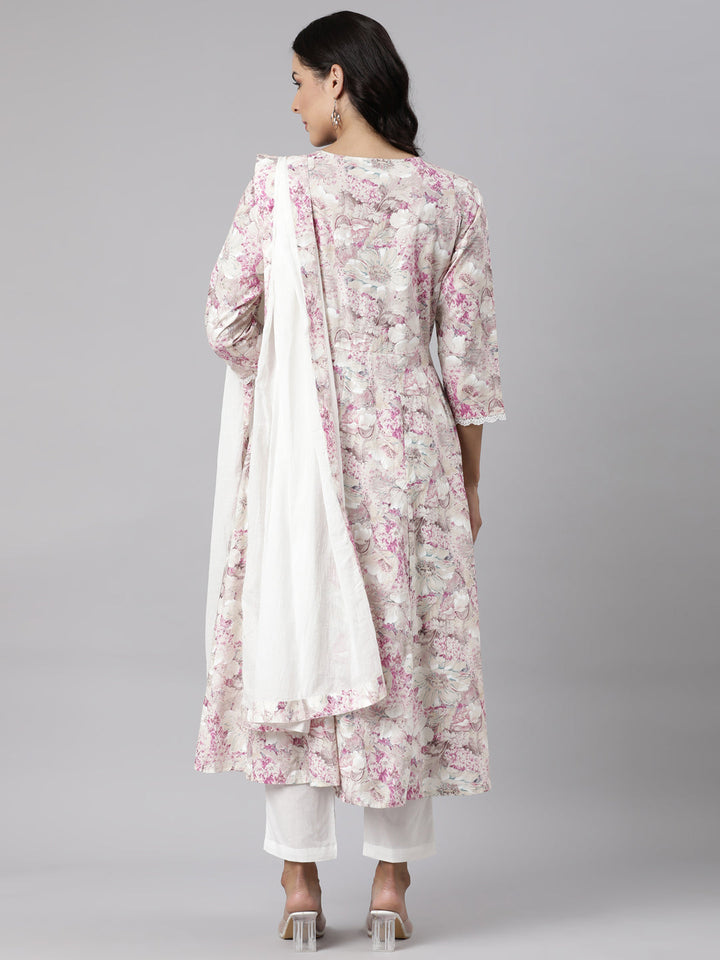 Neerus Beige cotton printed suit set - detail view 1