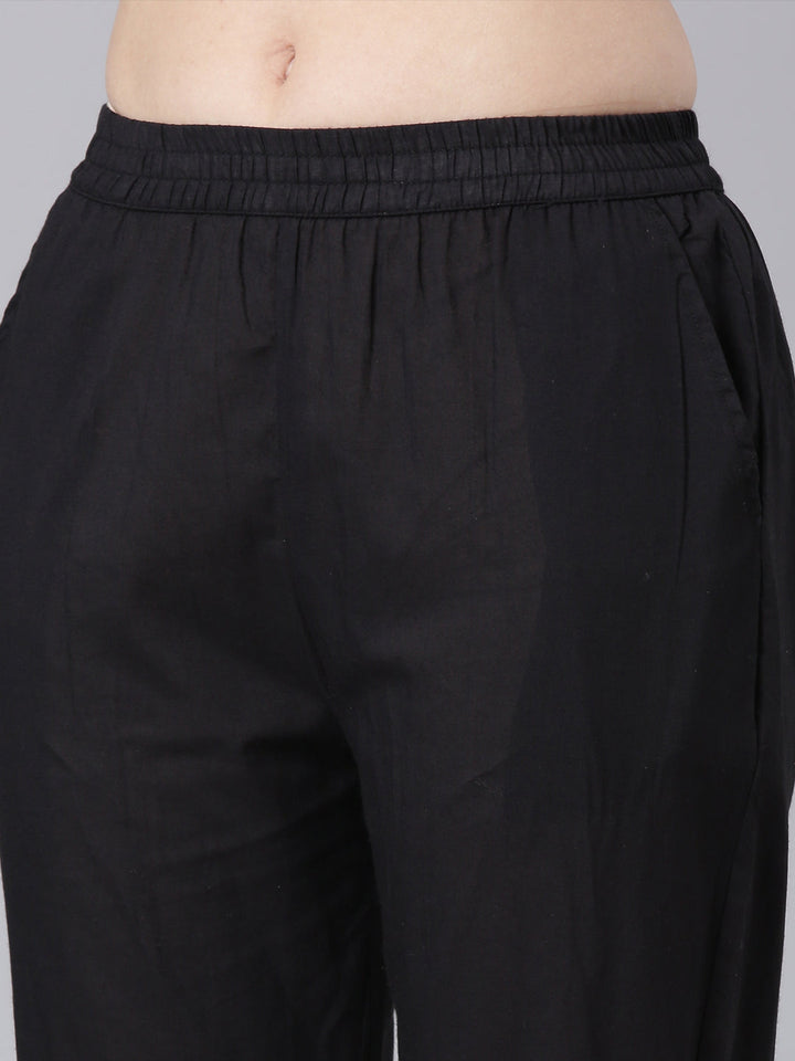 Neerus Black Printed Straight Kurta and Trousers With Dupatta