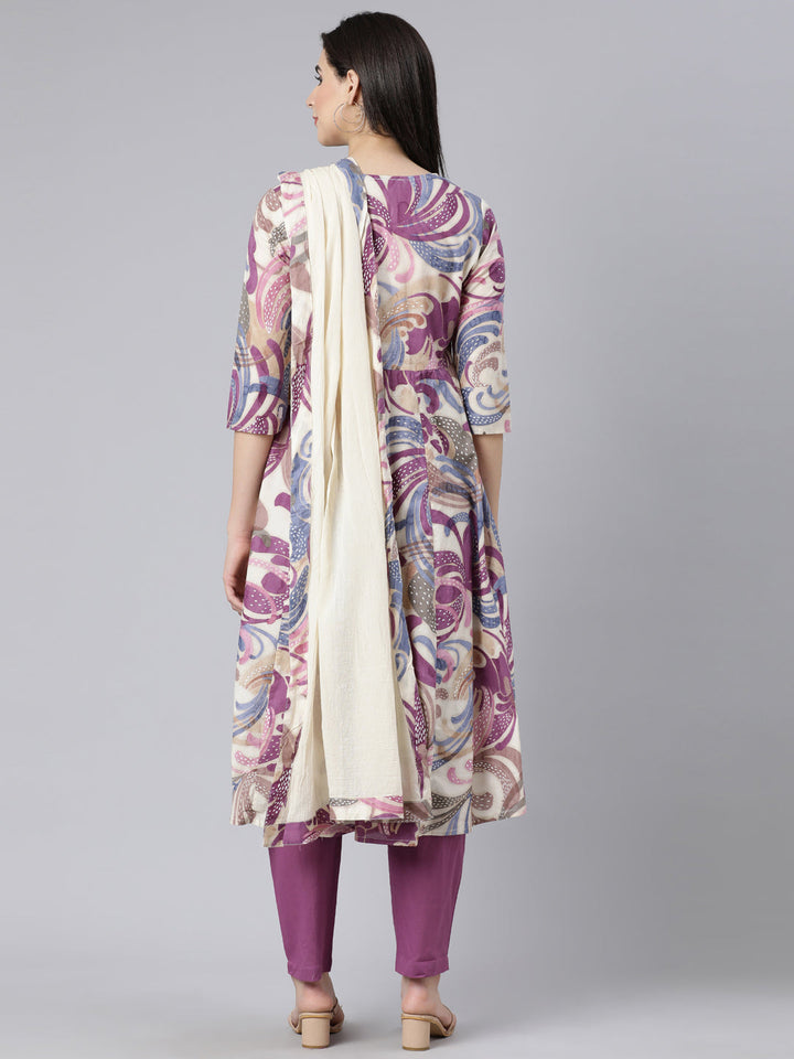 Neerus Multi printed panelled straight suit set - detail view 1