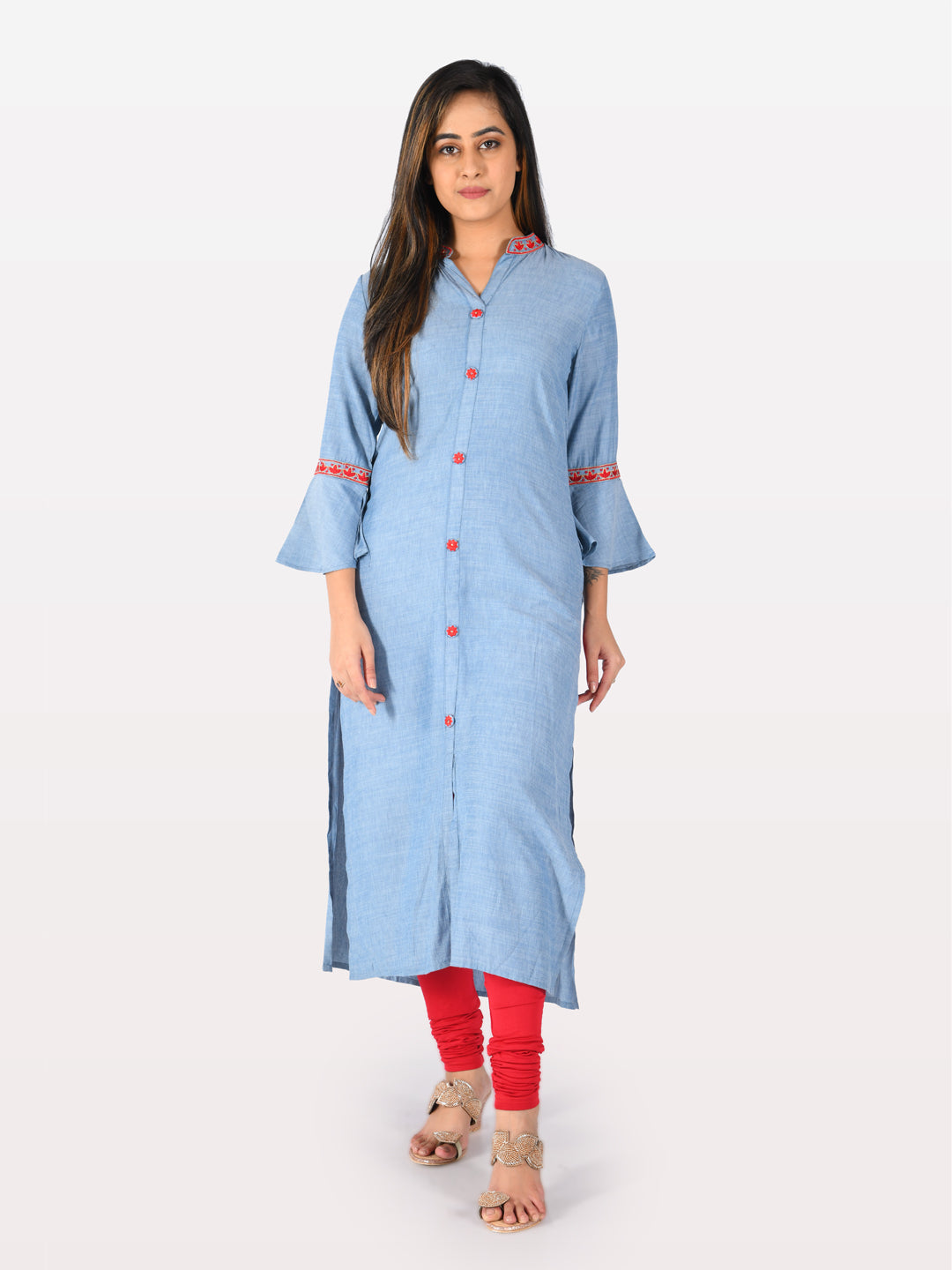 Neerus Blue straight kurta for women - detail view 3