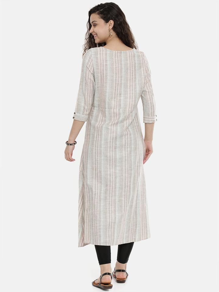 Neerus Grey cotton A-line kurti - detail view 3