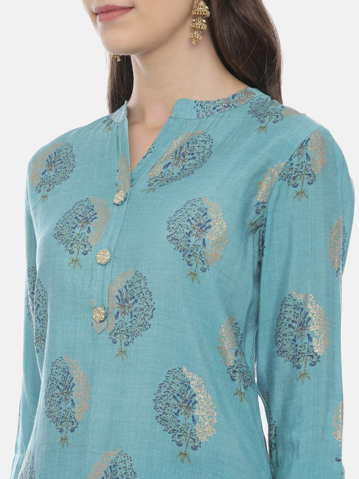 Neerus Blue printed kurta set with palazzo - back view