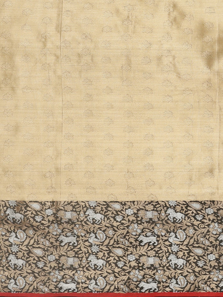 Neerus Gold printed saree with blouse piece - side view