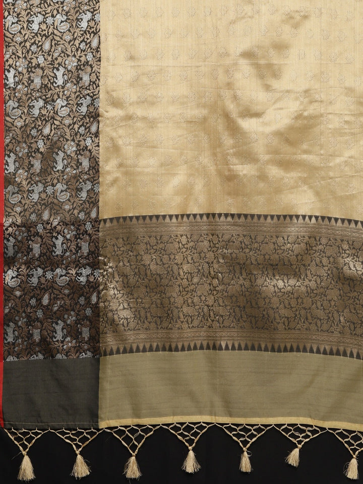 Neerus Gold printed saree with blouse piece - detail view 1