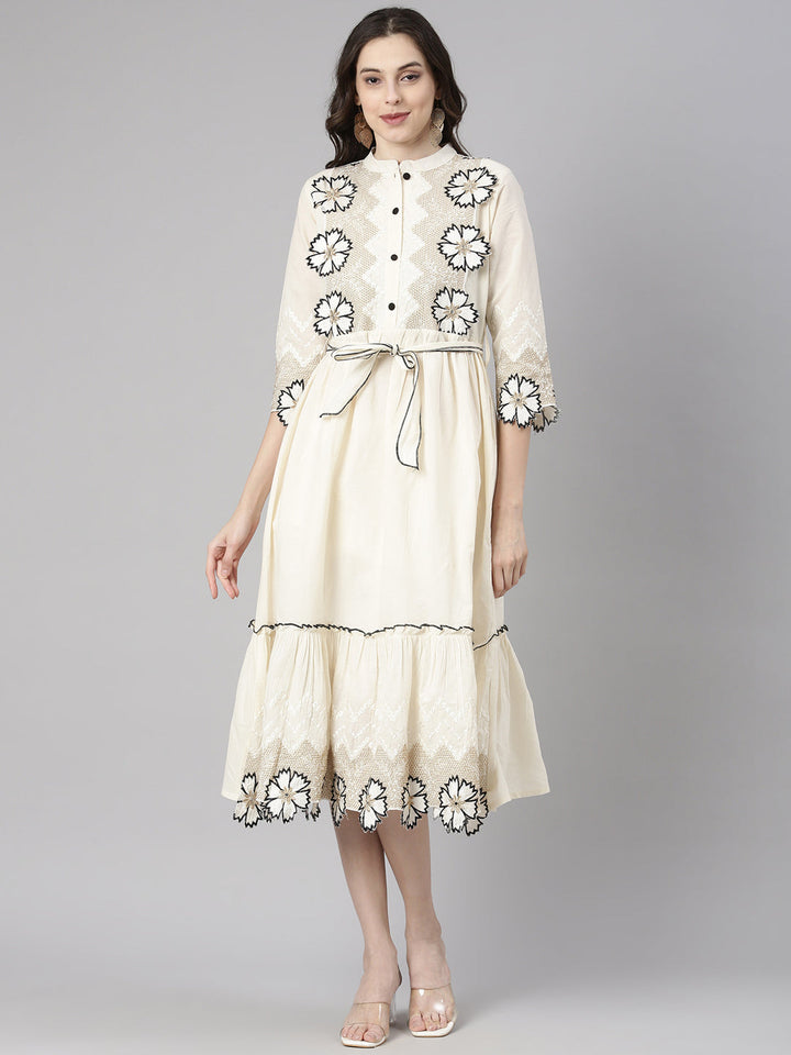 Neerus Cream Casual Solid Anarkali Kurtas