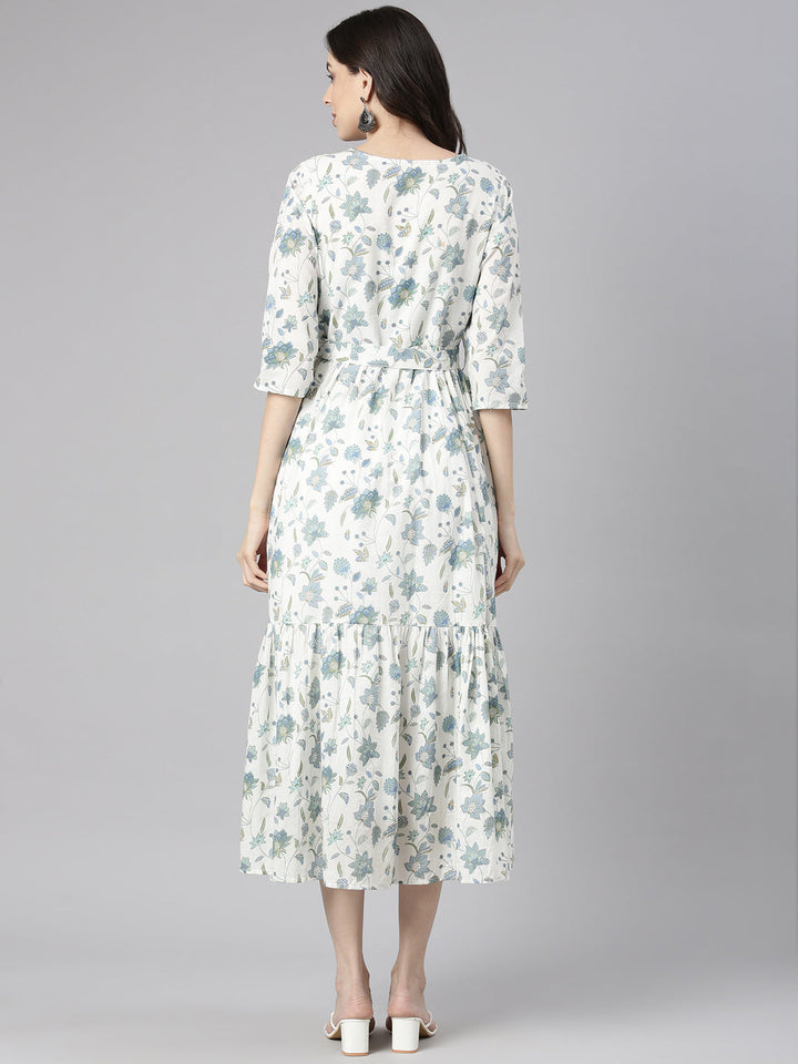 Neerus White Casual Maxi Floral Dresses