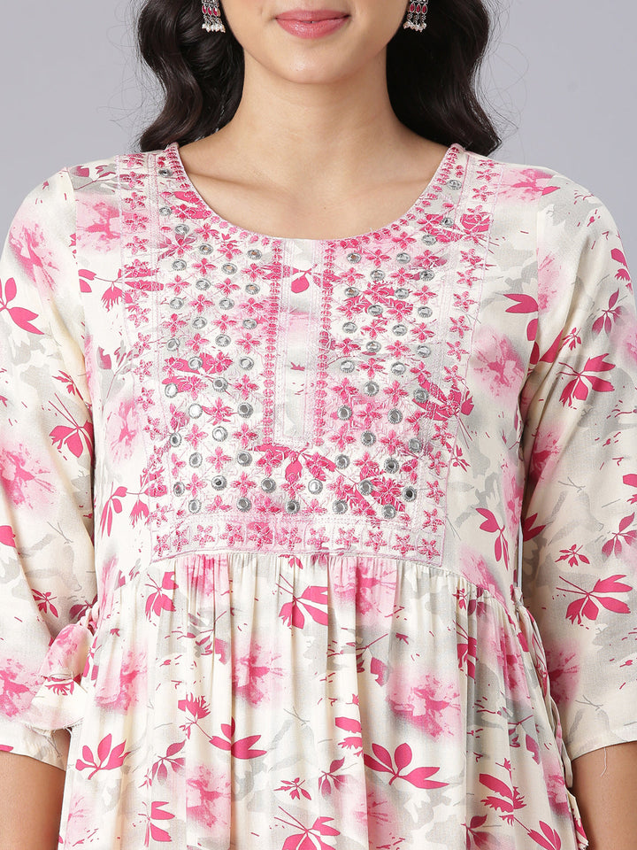 Neerus Pink Anarkali Casual Floral Kurtas