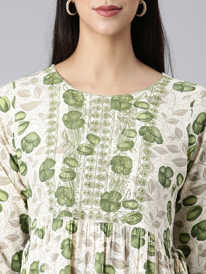 Neerus Cream Casual Floral Maxi Dresses