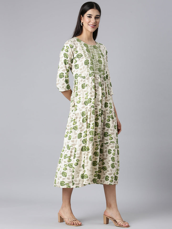 Neerus Cream Casual Floral Maxi Dresses