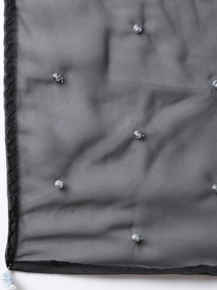 Neerus Black silk printed kurta sharara set - detail view 4