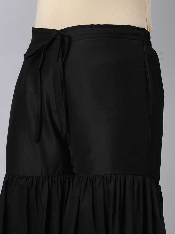 Neerus Black silk printed kurta sharara set - detail view 3