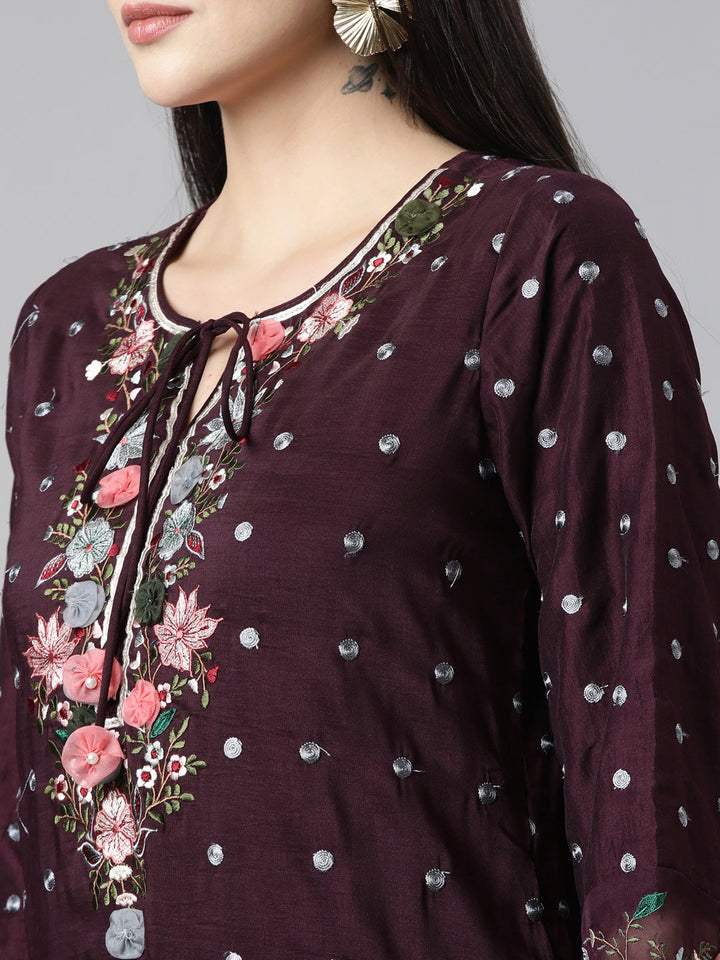 Neerus Purple silk printed sharara suit set - detail view 1
