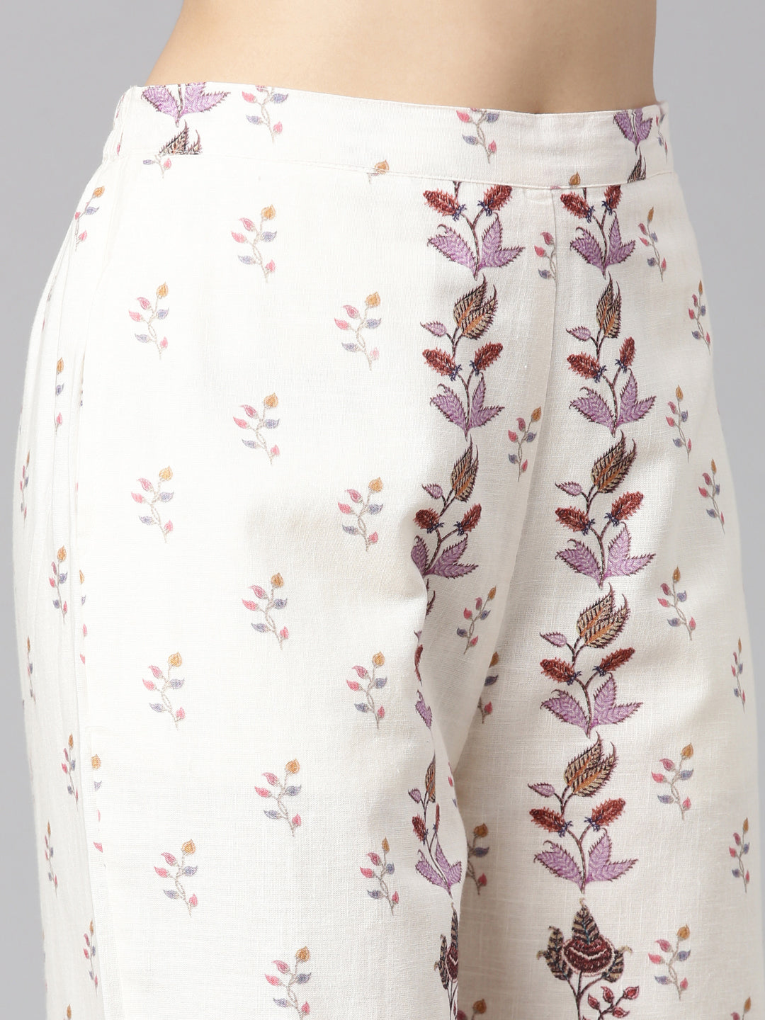 Neerus Purple floral printed co-ord set top and trouser - detail view 3