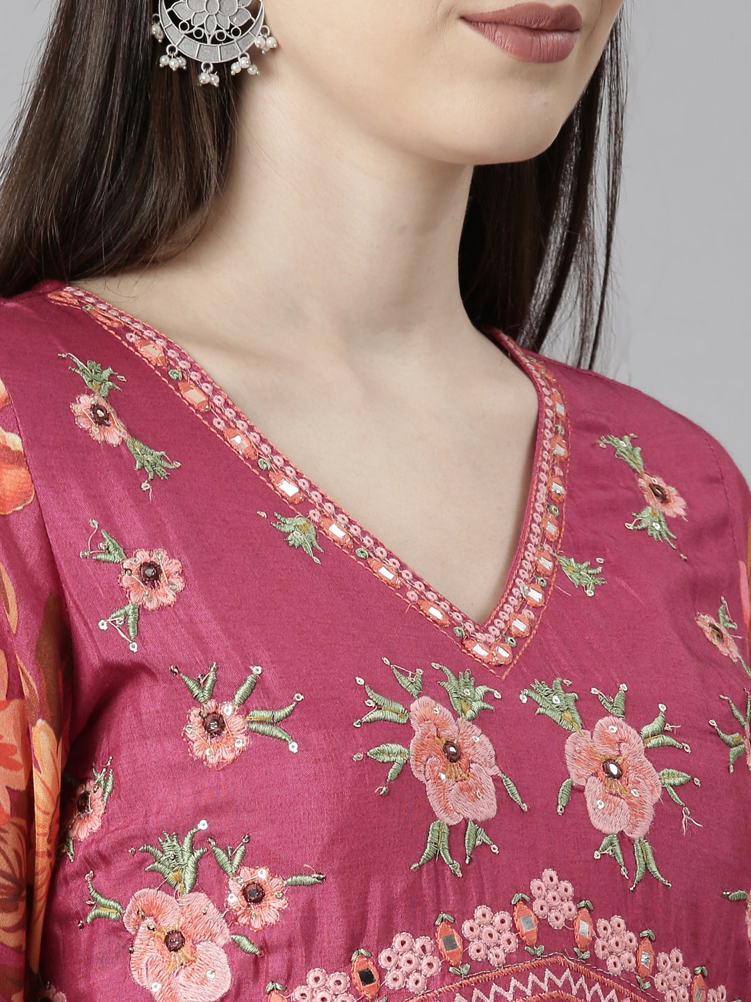 Neerus Pink muslin printed flared dress - detail view 3