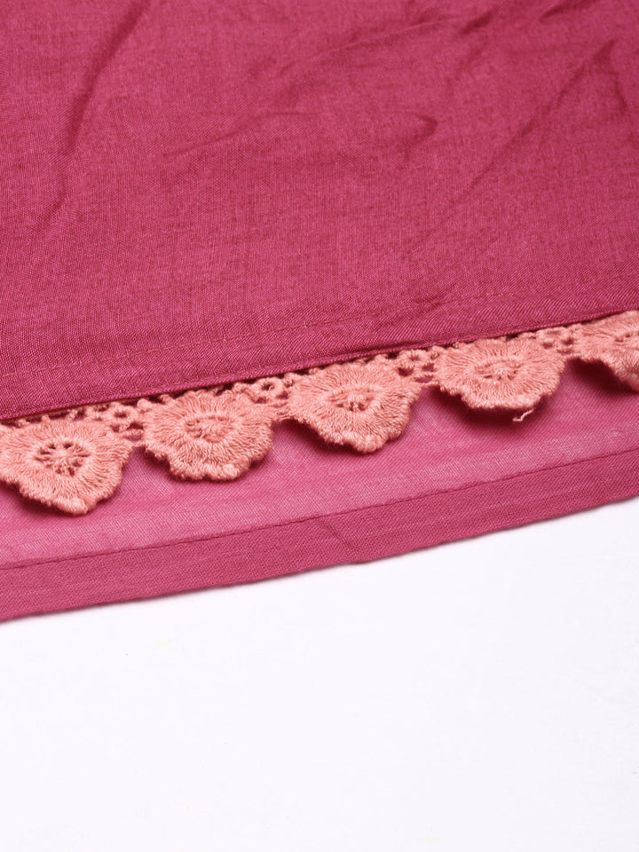 Neerus Pink muslin printed flared dress - detail view 4