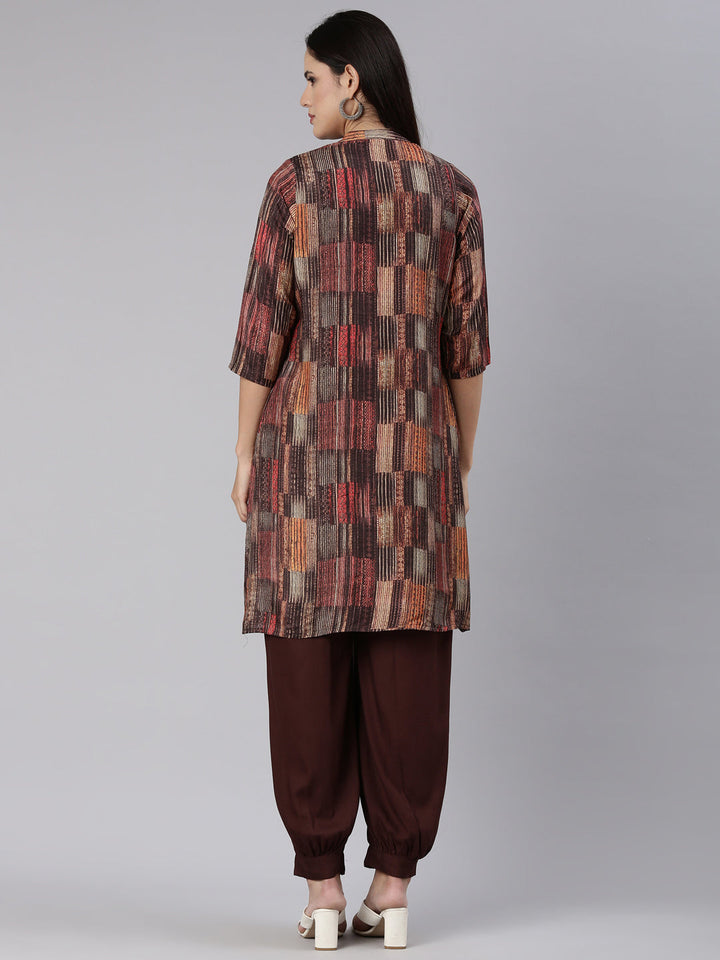 Neerus Brown Regular Straight Solid Co-Ords Set