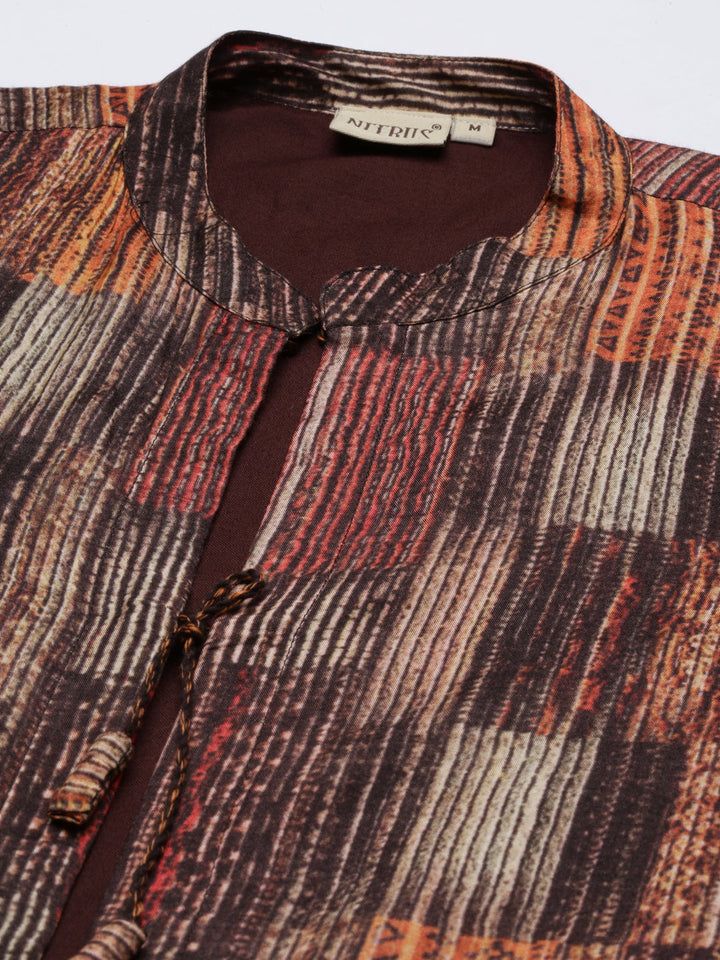 Neerus Brown Regular Straight Solid Co-Ords Set