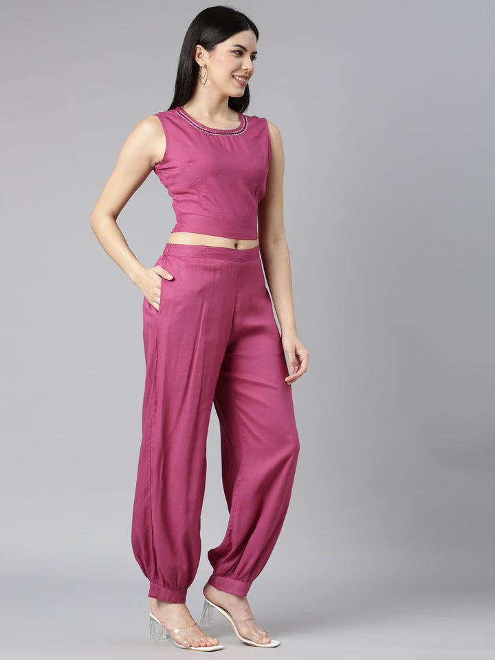 Neerus Pink printed paisley straight kurta set - back view