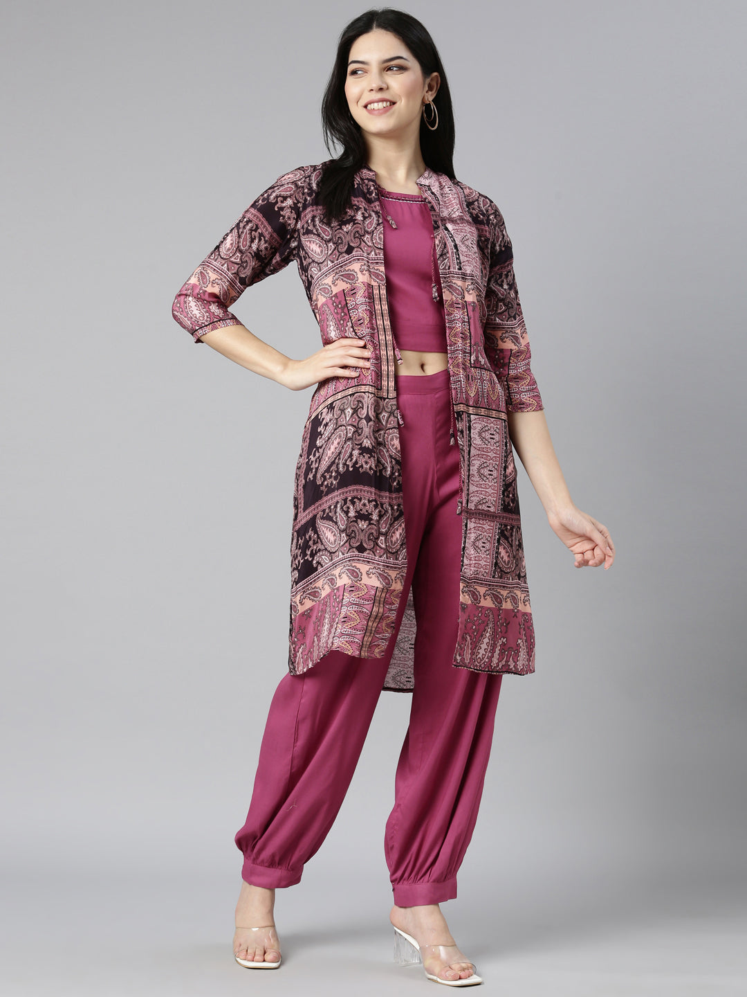 Neerus Pink printed paisley straight kurta set - detail view 3