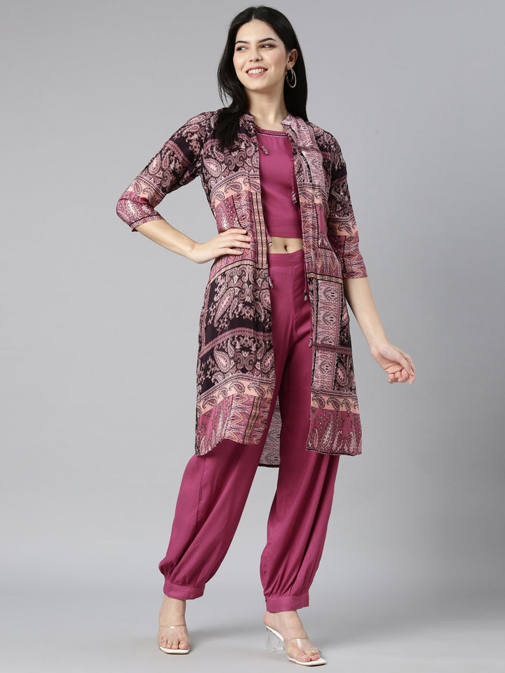 Neerus Pink printed paisley straight kurta set - detail view 3