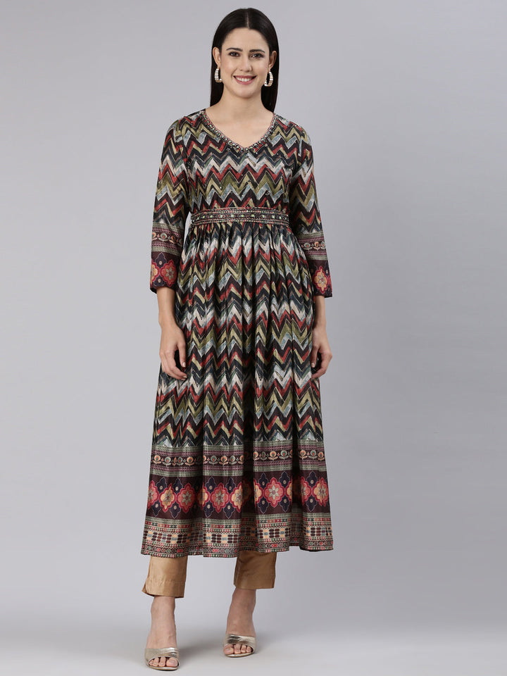 Neerus Multi printed chevron straight dress - front view