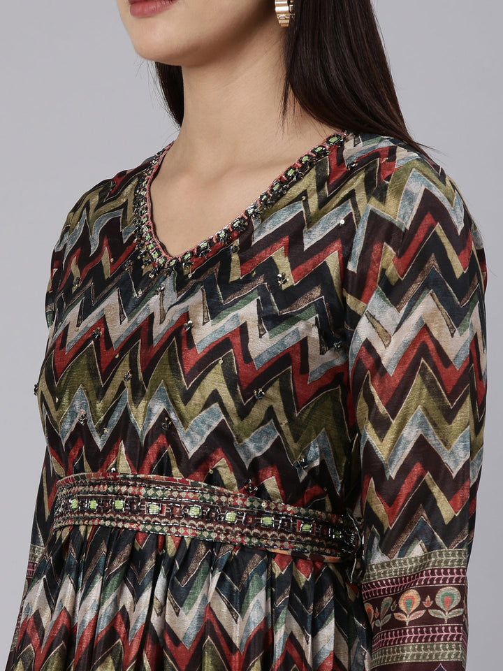 Neerus Multi printed chevron straight dress - detail view 1