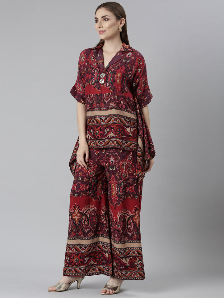 Neerus Orange printed floral co-ord set - back view