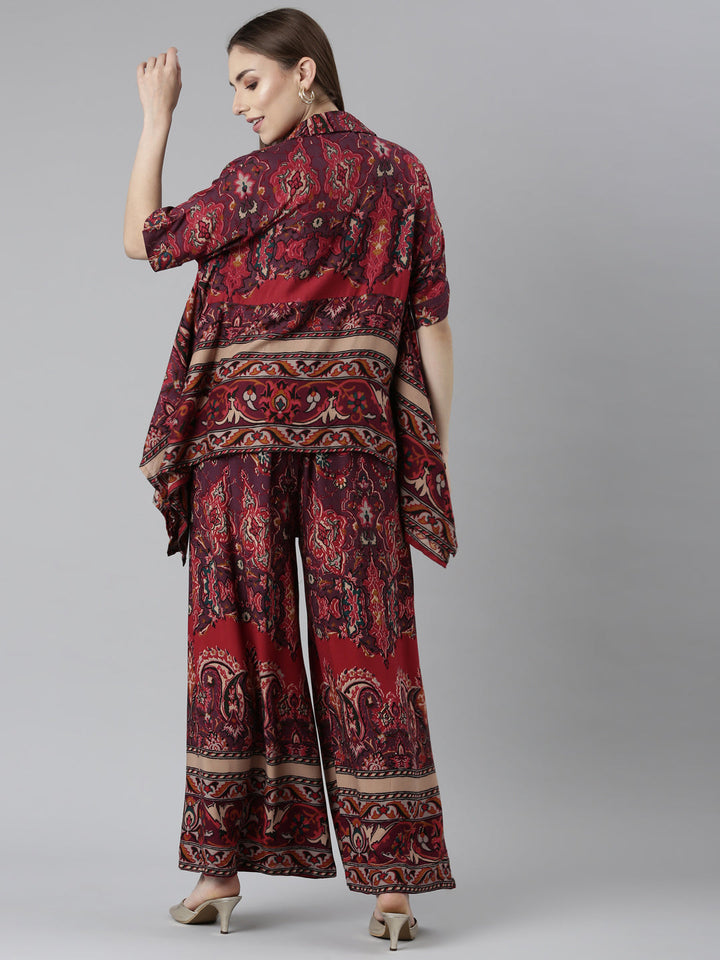 Neerus Orange printed floral co-ord set - side view