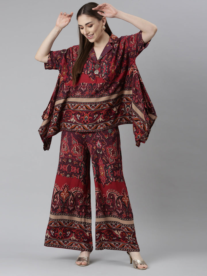Neerus Orange printed floral co-ord set - detail view 2