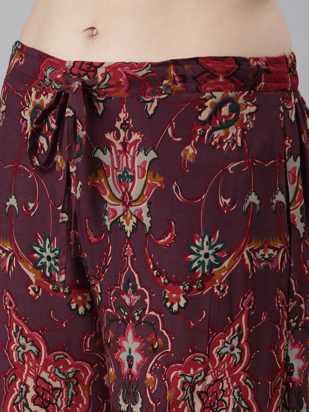 Neerus Orange printed floral co-ord set - detail view 3