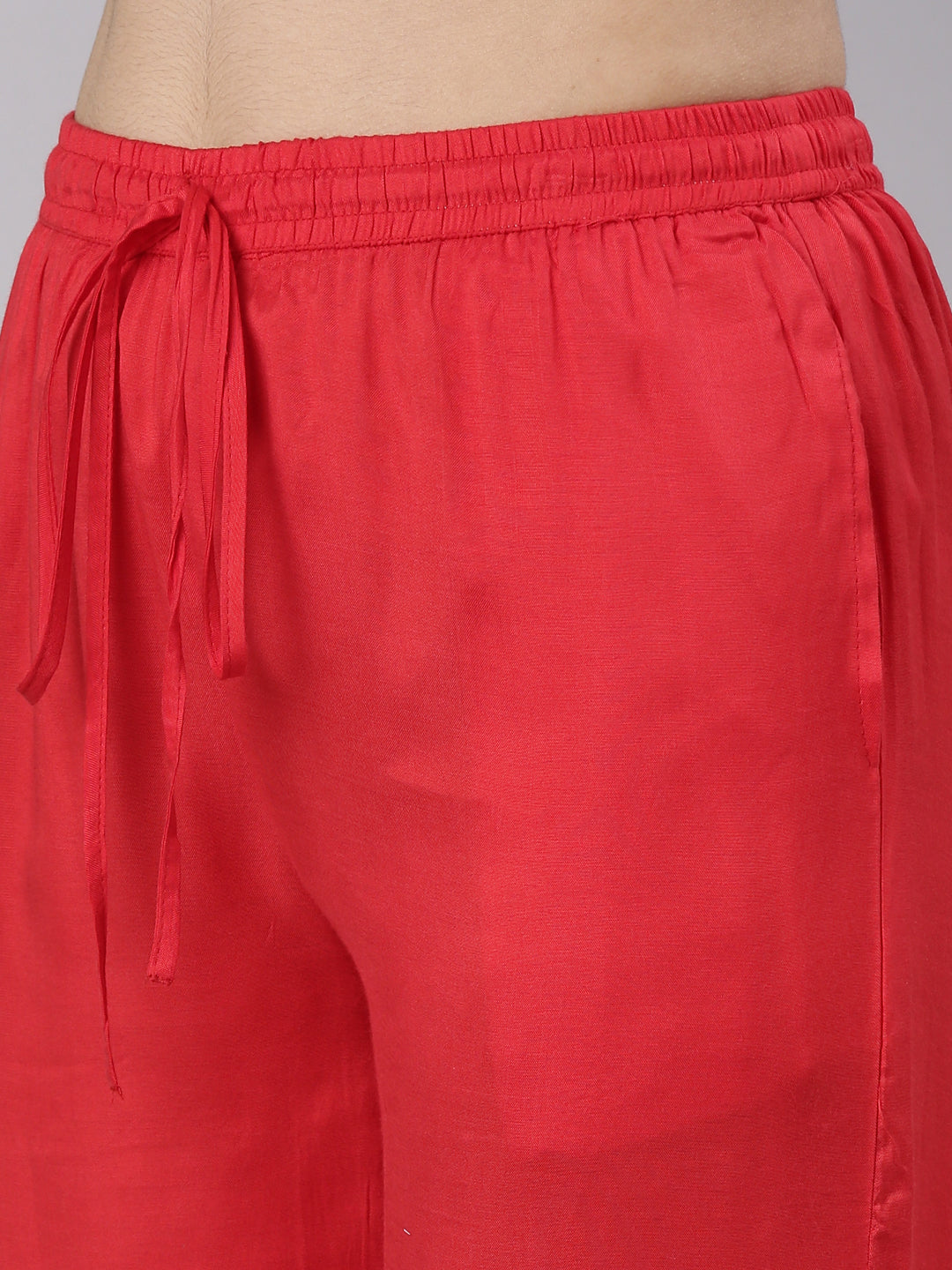 Neerus Red printed straight kurta set with dupatta - detail view 3