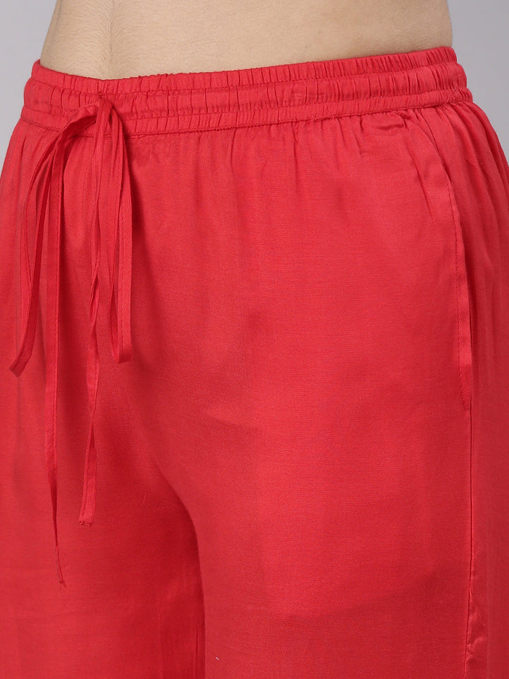 Neerus Red printed straight kurta set with dupatta - detail view 3