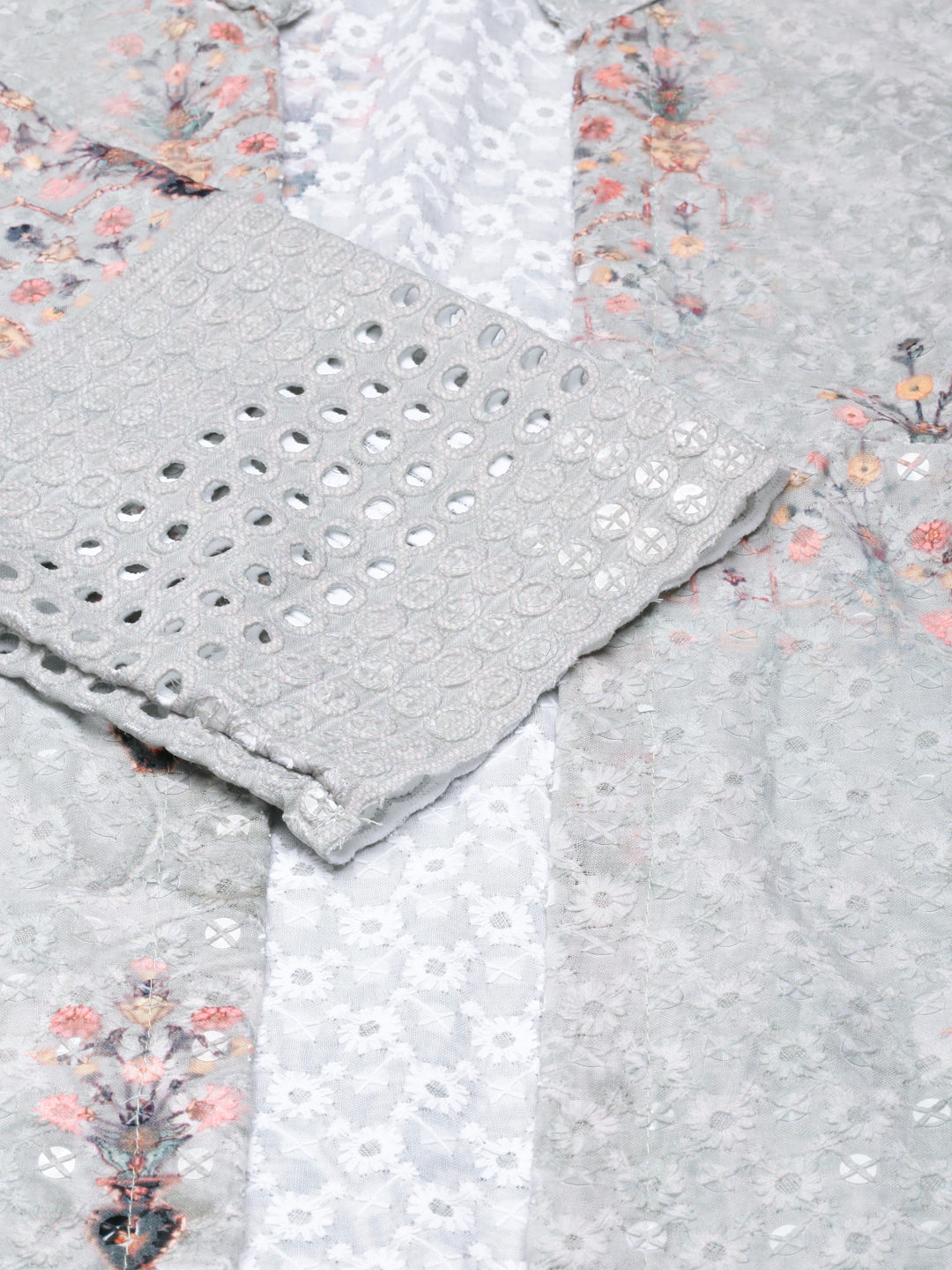 Neerus Green chikankari floral straight dress - detail view 4