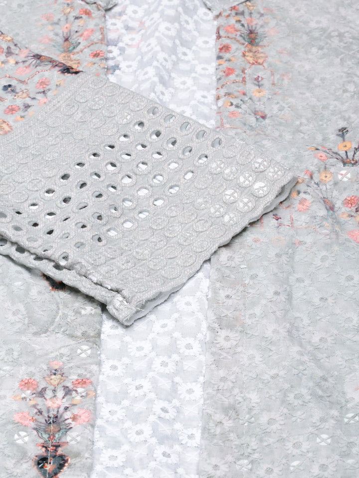 Neerus Green chikankari floral straight dress - detail view 4