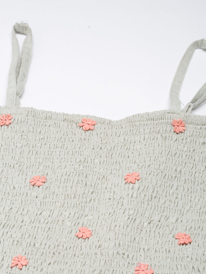 Neerus Green chikankari floral straight dress - detail view 3